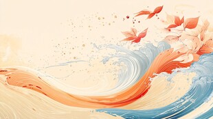 手绘金鱼海浪