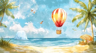 夏季唯美海滩插画