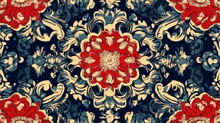 复古风黑底大花朵图案