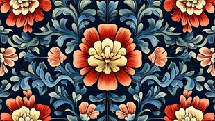 彩色民族风花草花卉
