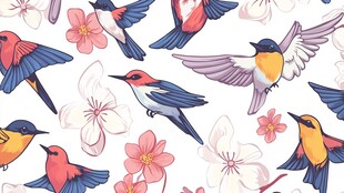 卡通花鸟无缝贴图