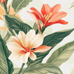 田园风热带树叶花朵