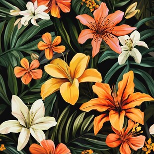 田园风热带树叶花朵