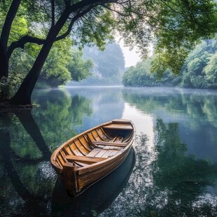 意境湖泊小船