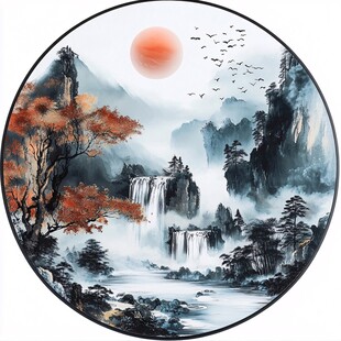 圆形挂画山水画