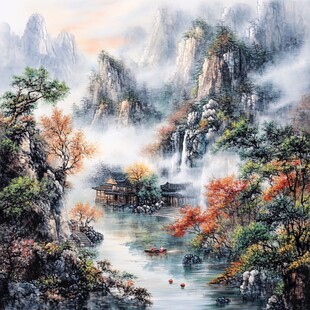 山水画油画手绘风景画