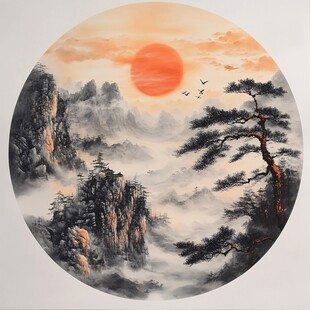 旭日东升迎客松