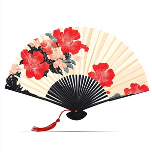 折扇山茶花插画