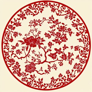 圆形花鸟图古典花纹