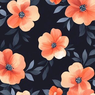 蓝底彩色腰果花