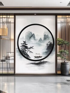 禅意山水圆形挂画框画