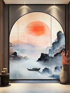 山水画玻璃屏风
