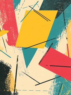 几何色块水墨线条