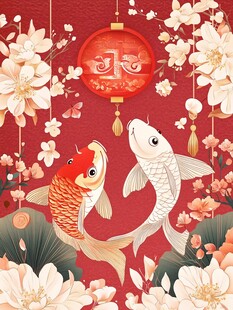 锦鲤鲤鱼新年插画喜庆