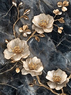 轻奢金色牡丹花线条