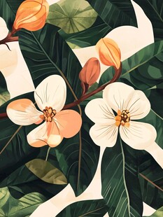 田园风热带树叶花朵