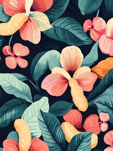 田园风热带树叶花朵