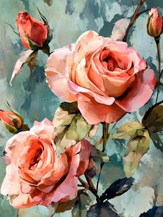 现代玫瑰花油画