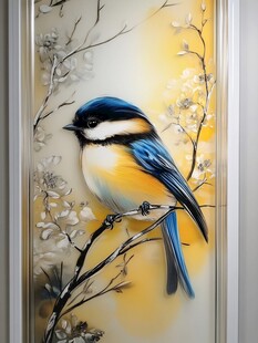 手绘花鸟玻璃画