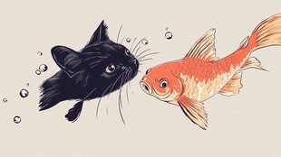 猫鱼手绘插画