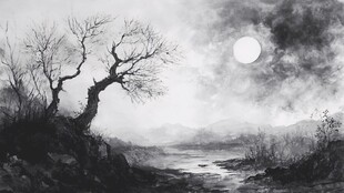 月夜水墨画