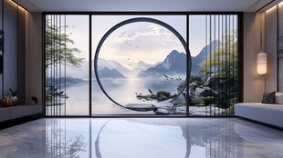 巨幅意境山水玻璃屏风