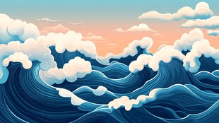 古风海浪包装插画