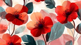 数码印花图案手绘花卉