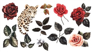 欧美手绘动物花