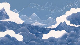 高端山水线包装插画