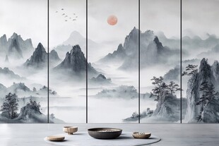 现代轻奢山水背景墙