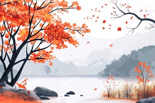 古风秋天景色插画