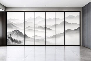 玻璃隔墙山水画屏风