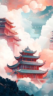 楼阁仙景插画