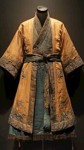 浅黄团狮纹行凤袍