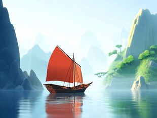 山水行舟插画