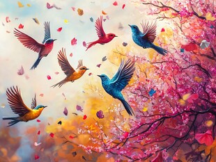 唯美花鸟风景画