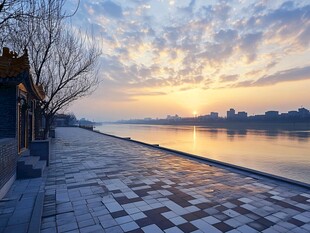 晋阳湖日出风光