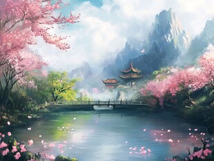 桃花源记古风山水插画