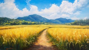 稻田油画背景素材