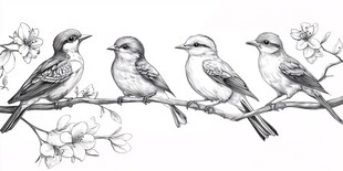 钢笔画小鸟