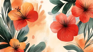 田园风热带树叶花朵