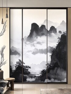 山水画玻璃屏风
