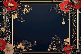 轻奢金色牡丹花线条