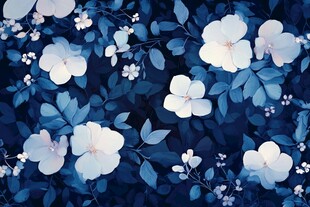 蓝调花鸟树枝背景