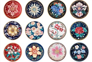 画珐琅花卉十二攒盘