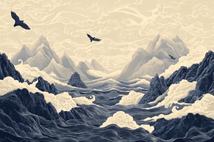 古风海浪包装插画
