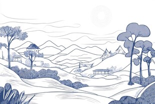 山水线包装插画