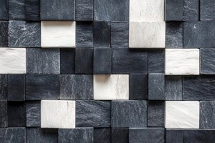 深蓝色拼接石片墙