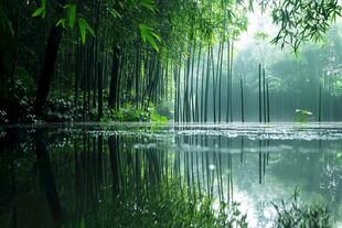 风景美景夏天雨后竹林